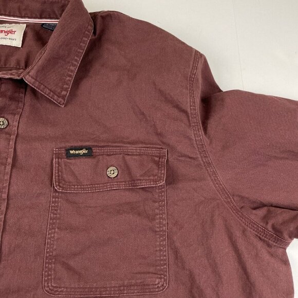 Wrangler Button Up Chambray Shirt Men’s 2XL Cotton Stretch Long Sleeve Maroon - Picture 8 of 10